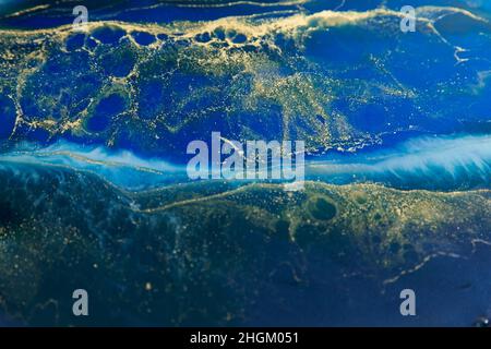 Kunstharz mit dunkelblauen Farben. Hintergrund mit Epoxideffekt Stockfoto