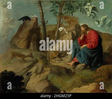 Christus in der Wildnis - Öl auf Leinwand 45,7 x 55,2 cm - Bonvicino Alessandro - Moretto - Stockfoto