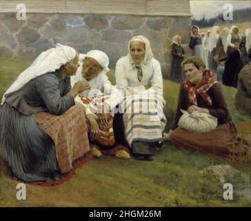 Albert Edelfelt - Frauen außerhalb der Kirche von hier Stockfoto