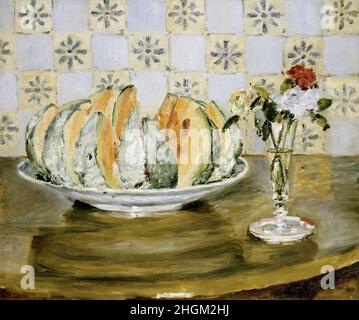 Renoir Auguste - Privatsammlung - Nature morte au Melone et au Vase de fleurs - 1883 - Öl auf Leinwand 53,9 x 65,4 cm Stockfoto