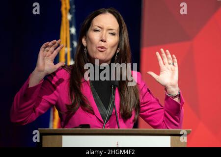 Austin, USA. 21st Januar 2022. Brooke Rollins, die ehemalige Berater im Weißen Haus von Trump, spricht über ihre Zeit im Westflügel während der jährlichen Strategiekonferenz der Texas Public Policy Foundation. Rollins leitet jetzt eine konservative Denkfabrik in Washington, DC. ©Bob Daemmrich Stockfoto