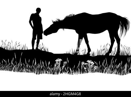 Horse and man in nature Stock Vector