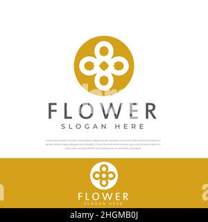 Abstraktes Goldblumen-Logo-Design. Vektor Blume Symbol Vintage Linie Zeichen Stock Vektor