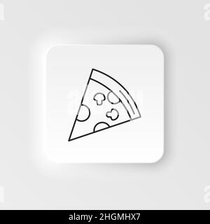 Vektorsymbol für Speisen und Getränke im Neumorphen-Stil. Pizza Slice dünne Linie Symbol auf Neumorphismus weißen Hintergrund Stock Vektor