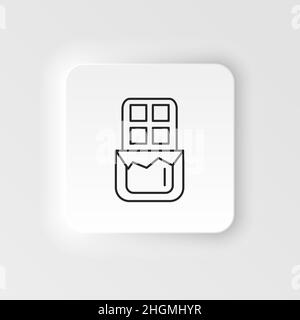 Vektorsymbol für Speisen und Getränke im Neumorphen-Stil. Schoko-Linie-Symbol, geöffnete Schokolade auf weißem Grund Stock Vektor