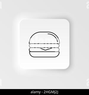 Vektorsymbol für Speisen und Getränke im Neumorphen-Stil. Burger Icon Vektor isoliert, Burger transparentes Schild, dünne Symbole oder linierte Elemente in Umrissstil auf Stock Vektor