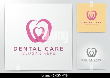 Zahnpflege und Liebes-Logo-Ideen. Inspiration Logo Design. Darstellung Des Vektor-Vorlagenbildes. Isoliert Auf Weißem Hintergrund Stock Vektor