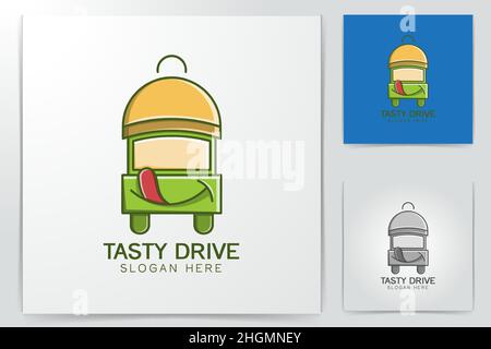 Lebensmittel Auto. Abdeckplatte. Restaurant Logo Ideen. Logo-Design „Inspiration“. Vektorgrafik Vorlage. Isoliert Auf Weißem Hintergrund Stock Vektor