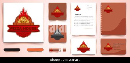 Vintage Pizza Logo und Business Branding Vorlage Emblem Abzeichen Logo Designs Inspiration isoliert auf weißem Hintergrund Stock Vektor