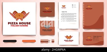 Vintage Pizza House italienisches Food Logo und Business Branding Vorlage Designs Inspiration isoliert auf weißem Hintergrund Stock Vektor