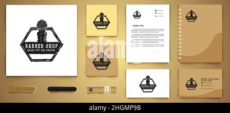 Rasierpinsel, handgezeichnetes Friseur-Shop Logo Business Branding Paket Vorlage Designs Inspiration isoliert auf weißem Hintergrund Stock Vektor