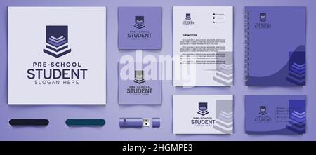 Buch und Podium Logo und Business Branding Vorlage Designs Inspiration isoliert auf weißem Hintergrund Stock Vektor