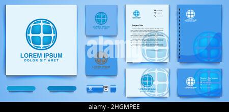 Abstrakte blaue Solarpanel Logo und Business Branding Vorlage Designs Inspiration isoliert auf weißem Hintergrund Stock Vektor