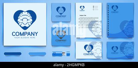 Brain love Logo und Business Branding Vorlage Designs Inspiration isoliert auf weißem Hintergrund Stock Vektor