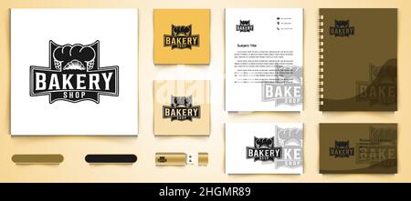 Vintage Bäckerei Shop Logo und Business Branding Vorlage Designs Inspiration isoliert auf weißem Hintergrund Stock Vektor