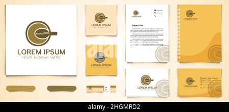 Tasse und Kaffeebohne Logo und Business Branding Vorlage Designs Inspiration isoliert auf weißem Hintergrund Stock Vektor