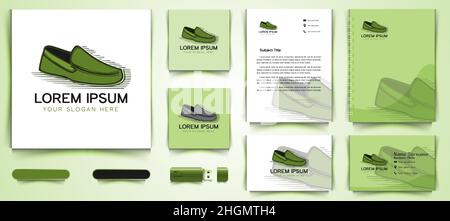Green Shoe Logo und Visitenkarte Branding Vorlage Design Inspiration isoliert auf weißem Hintergrund Stock Vektor