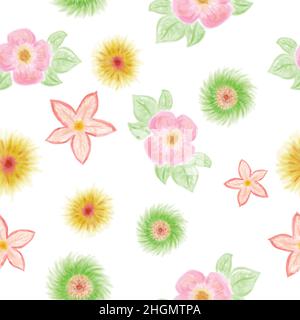 Set mit Vector-Blumen. Bunte Blumenkollektion mit Blättern und Blumen, Zeichnung Aquarell. Im Frühling oder Sommer. Stock Vektor