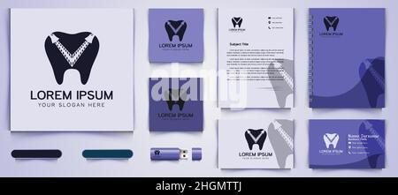 Dental Logo und Visitenkarte Branding Vorlage Designs Inspiration isoliert auf weißem Hintergrund Stock Vektor