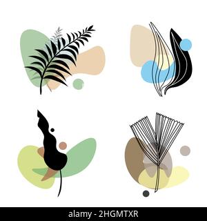 Botanische Wandkunst Vektor-Set.Minimale und natürliche Wandkunst. Vektor-Illustration. Stock Vektor