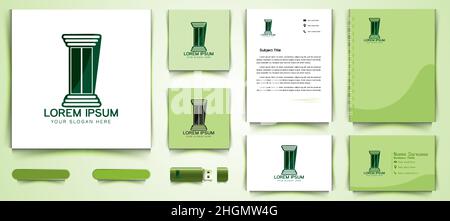 Säule, Gesetz Logo und Visitenkarte Branding Vorlage Designs Inspiration isoliert auf weißem Hintergrund Stock Vektor