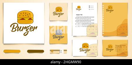 Vorlage für Burger Logo und Visitenkarten Branding Designs Inspiration isoliert auf weißem Hintergrund Stock Vektor