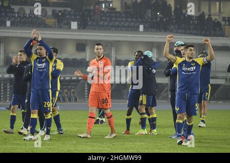 Verona, Italien. 21st Januar 2022. Letzte Freude (Hellas Verona) während des italienischen "Serie A"-Spiels zwischen Hellas Verona 2-1 Bologna im Marc Antonio Bentegodi-Stadion am 21. Januar 2022 in Verona, Italien. Kredit: Maurizio Borsari/AFLO/Alamy Live Nachrichten Gutschrift: Aflo Co. Ltd./Alamy Live Nachrichten Stockfoto