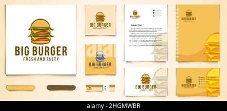 Burger Pile Logo und Visitenkarte Branding Vorlage Designs Inspiration, Vektor Illustration Stock Vektor