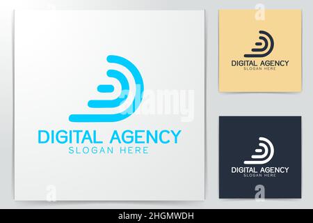 Buchstabe "D", Signal emission Logo Designs Inspiration isoliert auf weißem Hintergrund Stock Vektor