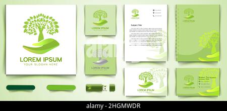 Tree Care Logo und Visitenkarte Branding Vorlage Designs Inspiration isoliert auf weißem Hintergrund Stock Vektor