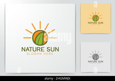 Sonne, Sonne Blume, Sonne, Sonnenaufgang und leaf Logo Designs Inspiration isoliert auf weißem Hintergrund Stock Vektor