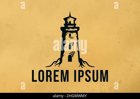 Hand gezeichnet Leuchtturm, Suchscheinwerfer, marine Logo Stock Vektor