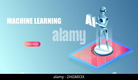 Vektor eines Roboters künstliche Intelligenz Technologie in Software-Computer-Entwicklung und maschinelles Lernen Stock Vektor