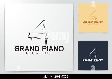 Mono line Klavier, musikalische Logo Designs Inspiration isoliert auf weißem Hintergrund Stock Vektor