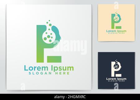 Buchstabe P L, Mann, Kopf, Reagenzglas, Logo Design, Vektor, Abbildung Stock Vektor