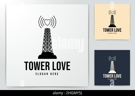 Tower-Signal und Love Logo Ideen. Inspiration Logo Design. Darstellung Des Vektor-Vorlagenbildes. Isoliert Auf Weißem Hintergrund Stock Vektor
