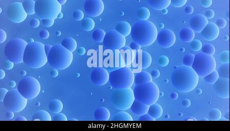 3D Render. Blauer Hintergrund Textur Blasen Kugeln geometrischen Hintergrund Stockfoto