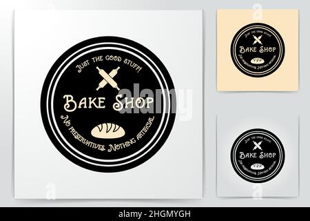 Vintage-Bake-Shop mit gekreuztem Holzrollstift Logo Ideen. Inspiration Logo Design. Darstellung Des Vektor-Vorlagenbildes. Isoliert Auf Weißem Hintergrund Stock Vektor