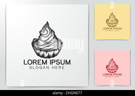 Hand gezeichnet Cupcake, Eis Logo Designs Inspiration isoliert auf weißem Hintergrund Stock Vektor