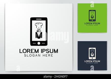 Telefon und Küchenchef, app Logo Designs Inspiration isoliert auf weißem Hintergrund Stock Vektor