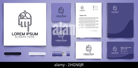 Restaurant Teller und Hand Logo Business Branding Paket Vorlage Designs Inspiration isoliert auf weißem Hintergrund Stock Vektor