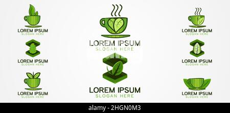 Set Tasse, Glas, Tasse, Blatt Logo Business Branding Paket Vorlage Designs Inspiration isoliert auf weißem Hintergrund Stock Vektor