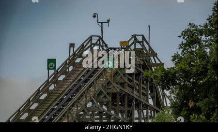 Seltene Bilder in hoher Qualität von Lightwater Valley und der inzwischen nicht mehr existierenden, ehemaligen längsten Achterbahn Europas, The Ultimate Stockfoto