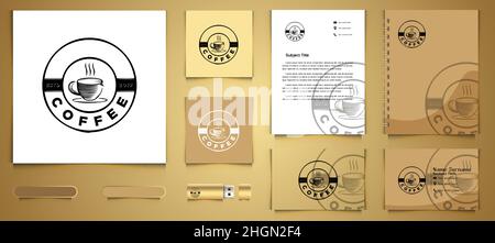 Vintage Kaffeetasse, rundes Emblem, Café-Logo und Business Branding Vorlage Designs Inspiration isoliert auf weißem Hintergrund Stock Vektor