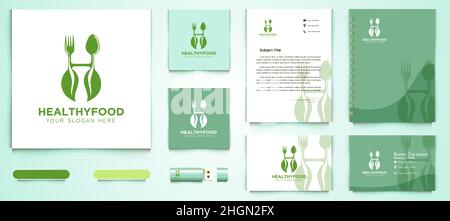 Initial H, gesundes Essen Logo und Business Branding Vorlage Designs Inspiration isoliert auf weißem Hintergrund Stock Vektor