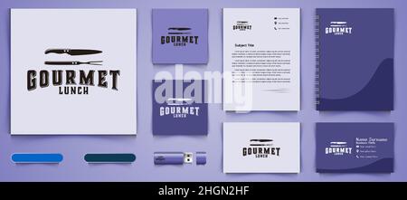 Gourmet, Küche, Messer, bbq Logo und Business Branding Vorlage Designs Inspiration isoliert auf weißem Hintergrund Stock Vektor