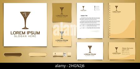 Glas Cocktail Logo und Business Branding Vorlage Designs Inspiration isoliert auf weißem Hintergrund Stock Vektor