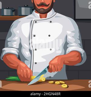 Professioneller männlicher Koch bei der Arbeit in der Küche Stock Vektor