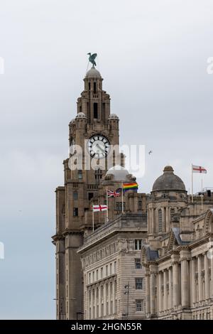 The Three Graces an Liverpools historischer Uferpromenade Stockfoto