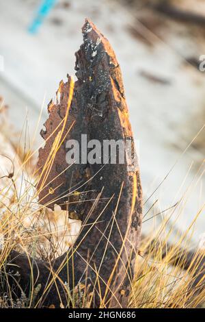 Die Anordnung von Ankern, die der verlorenen Thunfischfischfangindustrie, die einst dort florierte und dazu verwendet wurde, die Netze im Gegensatz zu Mo, an ihrem Platz zu halten Stockfoto